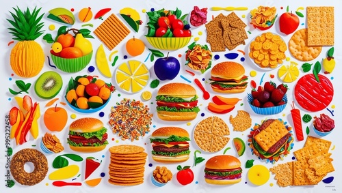 Background, pictures of various ready-to-eat food