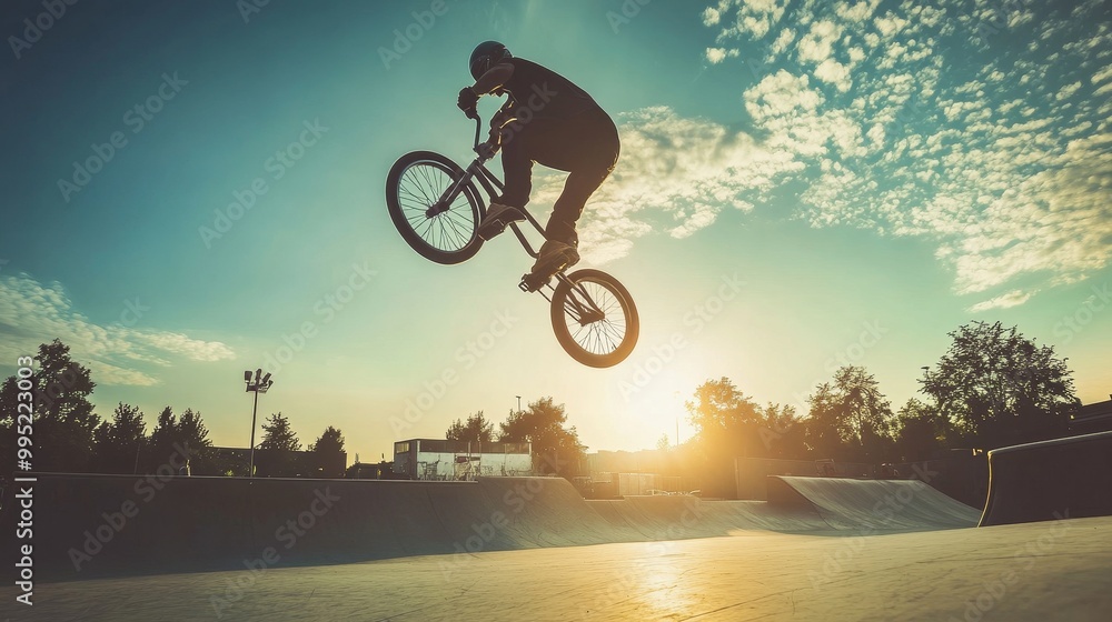 Obraz premium Urban BMX Rider Performing Tricks in a Skatepark in Germany