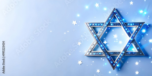 Minimalist Navy Blue Background with Holographic Star of David Accents - Ample Copy Space for Festive Designs in a Modern Flat Vector Style photo