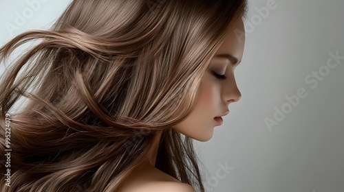 Detailed and Mesmerizing Shot of a Beautifully Styled Long Wavy Hairstyle with Loose Flowing Curls Captured in an Elegant Studio Setting