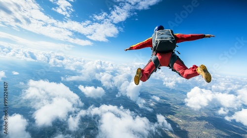 Wallpaper Mural Fearless American Skydiver Pulling Off Mid-Air Stunt with Dramatic Clouds and Sky in Wide-Angle Capture Torontodigital.ca