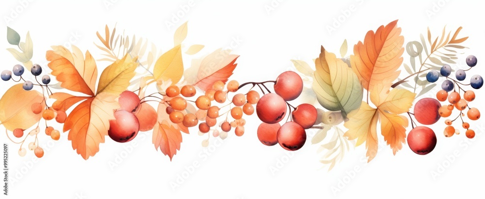 Watercolor Painting of Autumn Berries and Leaves Watercolor Painting of Autumn Berries and Leaves