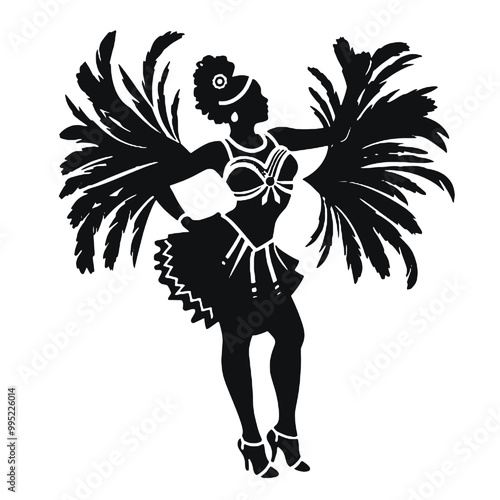 Brazilian Carnival Women Dancers Silhouette Vector Illustration Transparent Background