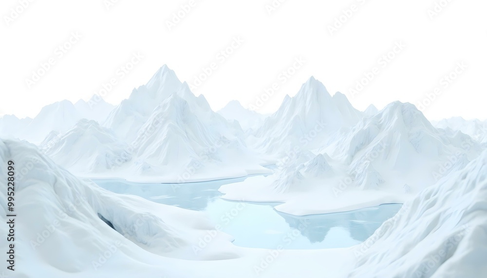 Fototapeta premium Snowy landscape isolated on a white background