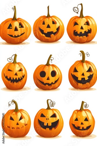 Halloween Pumpkins on White Background.