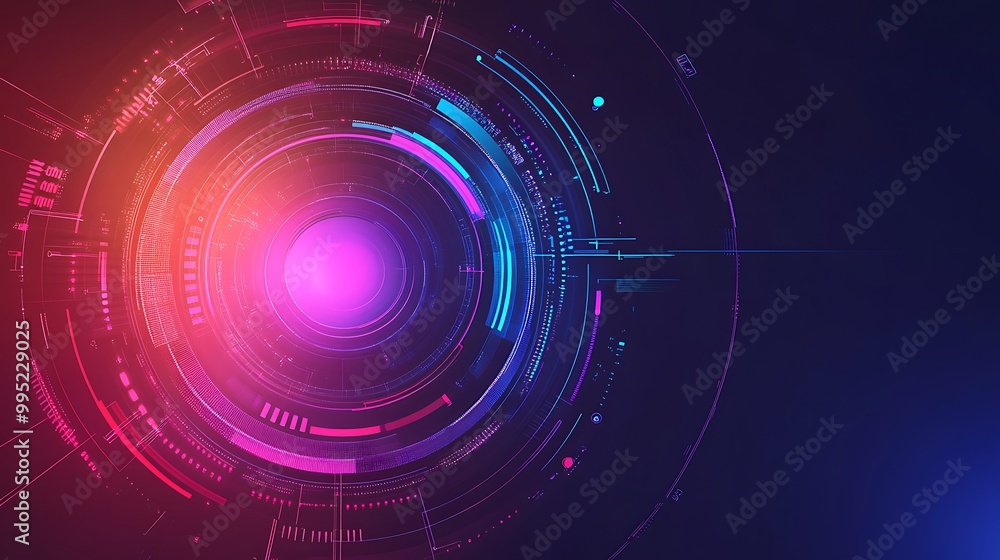 Abstract futuristic technology background with glowing neon circles and lines in pink, blue, and orange hues. Abstract futuristic technology background with glowing neon circles and lines in pink, blue, and orange hues.