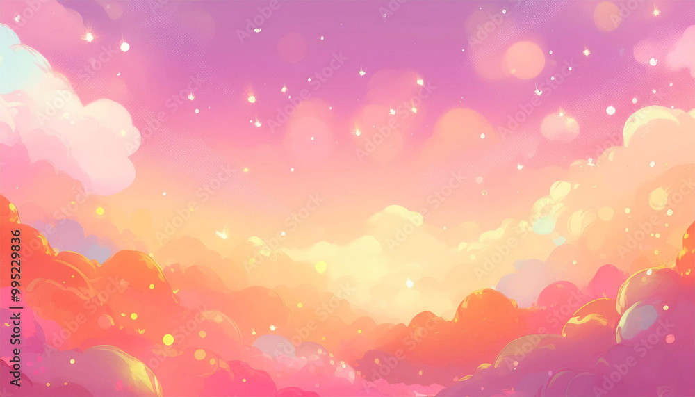 オレンジ色の幻想的でキラキラした空の背景 オレンジ色の幻想的でキラキラした空の背景