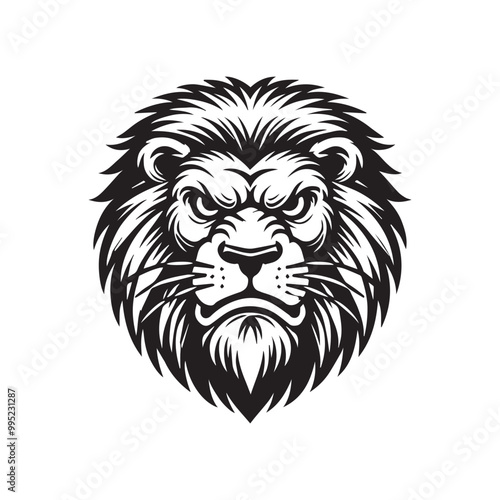 Lion Face Logo design - Lion Head Vector illustration in black and white 