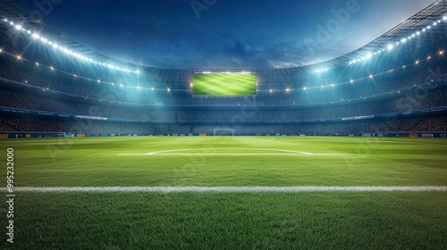 Wide View of an Empty Football Pitch at Night