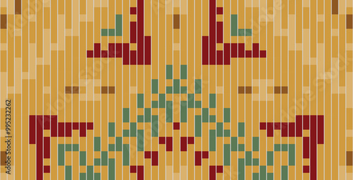 Ethnic Fabric Pixel Ethnic Floral Patternfolk Embroidery, Aztec Geometric Ornament Print. Design for Carpet, Wallpaper, Clothing, Wrapping, Fabric