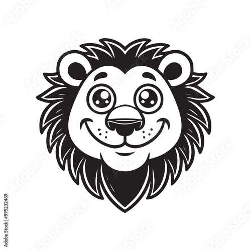 Lion Face Logo design - Lion Head Vector illustration in black and white
 photo