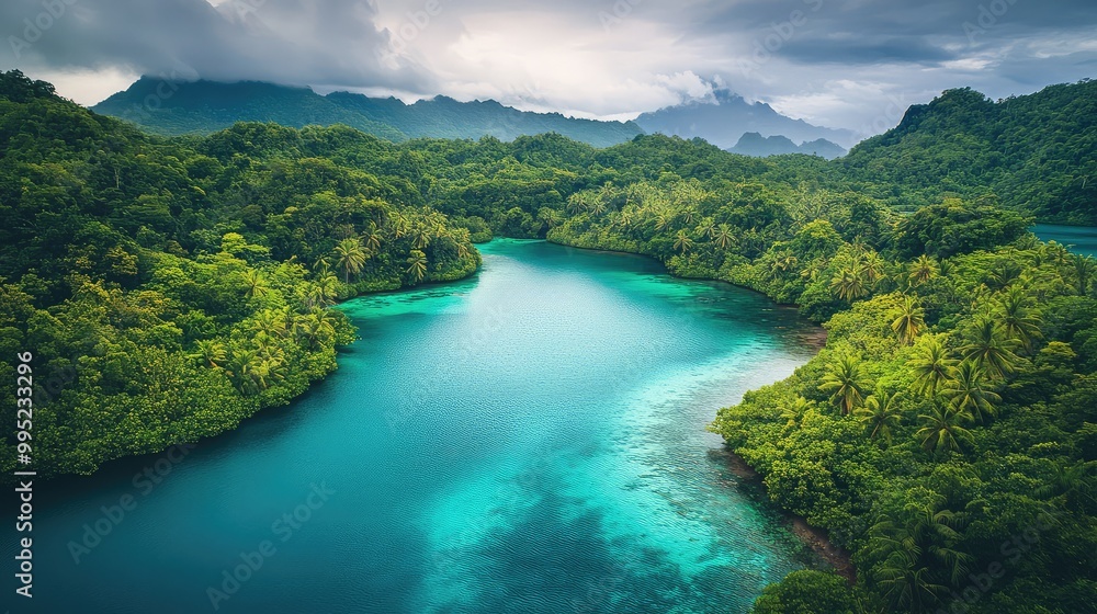 A serene lagoon with turquoise waters surrounded A serene lagoon with turquoise waters surrounded