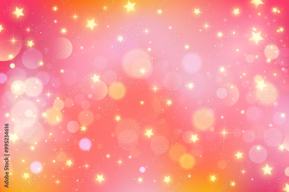 Pink bokeh background with glitter and cute stars. Dreamy golden sky with pastel light and sparkles. Vector abstract fantasy magic glowing gradient bg. Ivory shiny backdrop for invitation and poster. Pink bokeh background with glitter and cute stars. Dreamy golden sky with pastel light and sparkles. Vector abstract fantasy magic glowing gradient bg. Ivory shiny backdrop for invitation and poster.