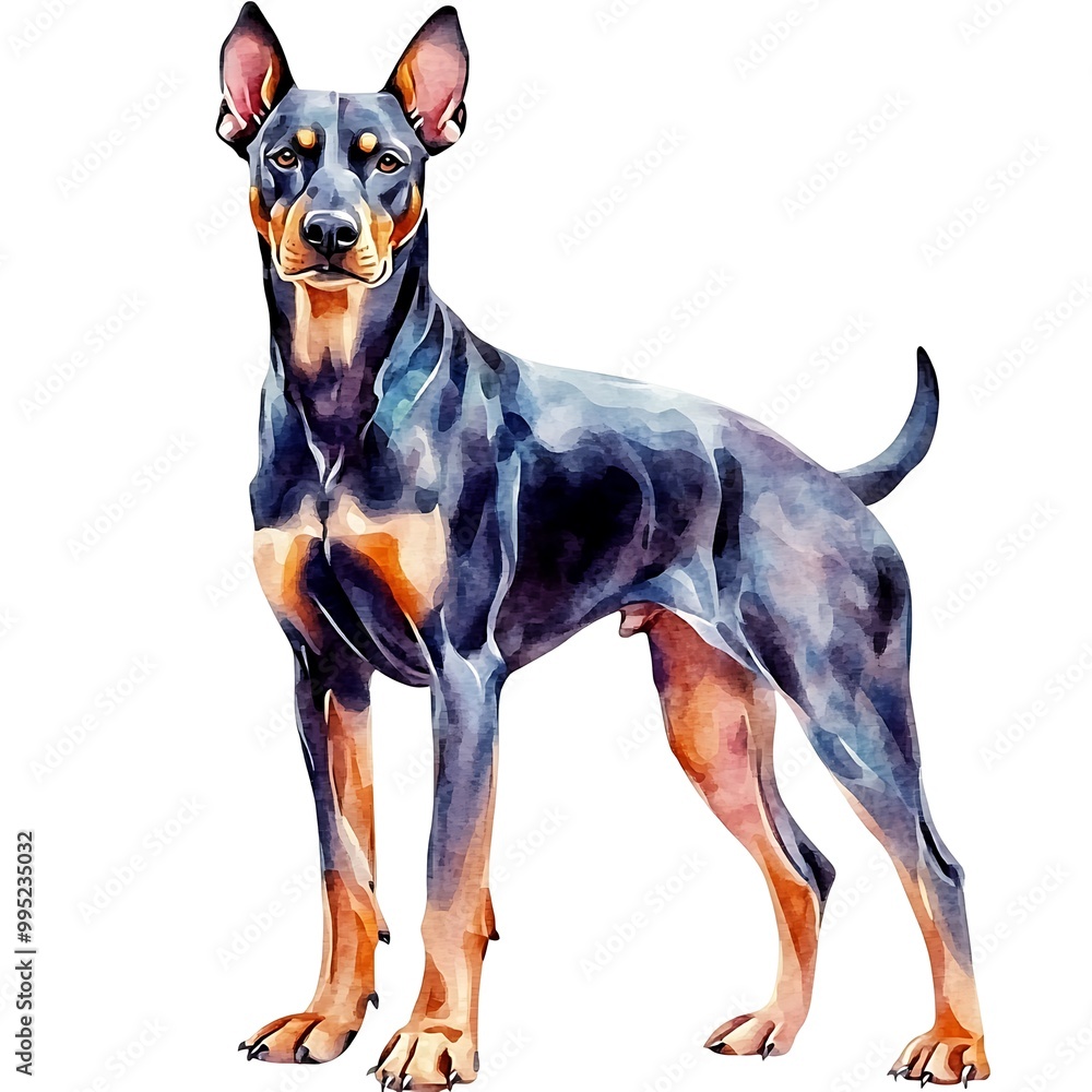 Watercolor Painting of a Black and Tan Doberman Pinscher. Watercolor Painting of a Black and Tan Doberman Pinscher.