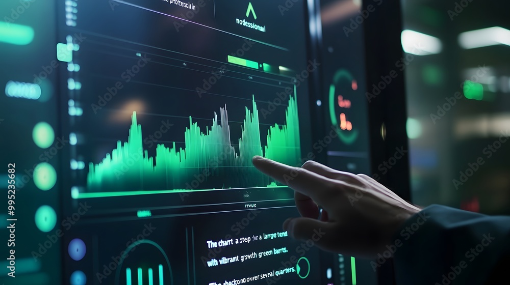 Hand Interacting with a Green Line Chart on a Computer Screen Hand Interacting with a Green Line Chart on a Computer Screen