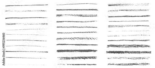 Brush strokes vector set. Crayon and chalk underline hand drawn marks. Pen and pencil sketch scribbles. Charcoal texture thin stripes on white background. Pastel stripes