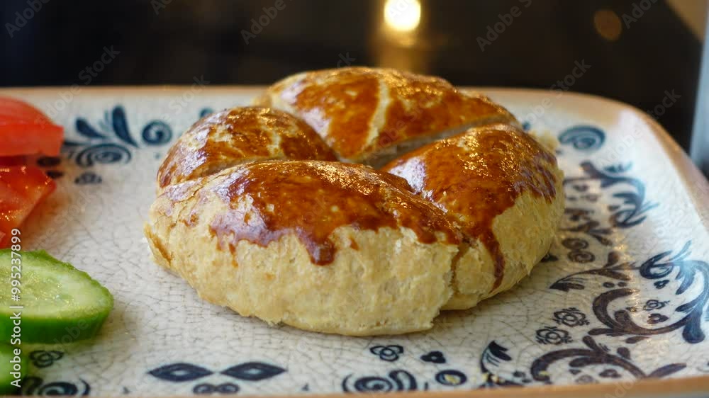 Freshly Baked Traditional Bread Arranged Beautifully on a Decorative Plate for Enjoyment Freshly Baked Traditional Bread Arranged Beautifully on a Decorative Plate for Enjoyment