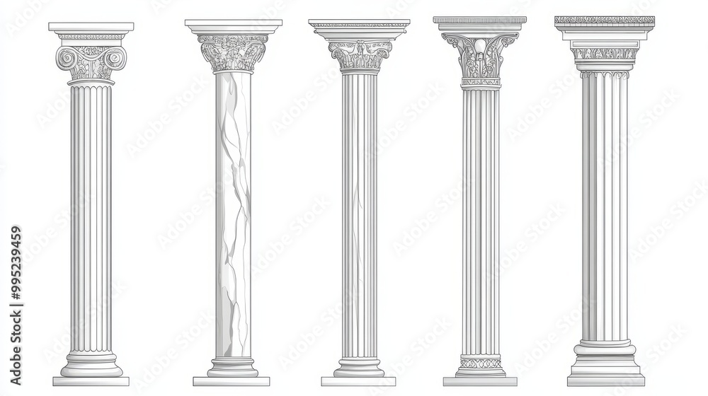 Line Greek pillars and Roman columns, ancient architecture and antique buildings Line Greek pillars and Roman columns, ancient architecture and antique buildings