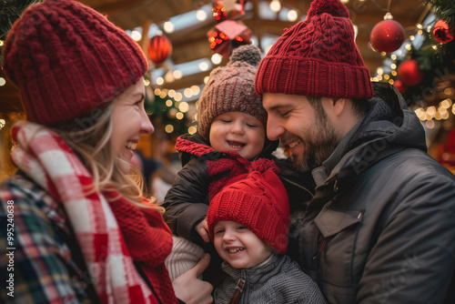 This heartwarming image features a young family