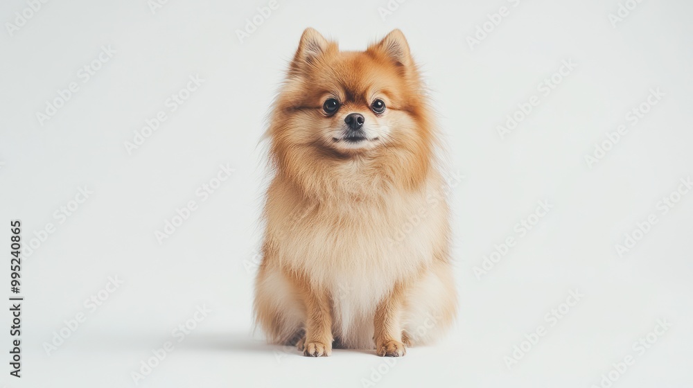 Cute Pomeranian Dog Sitting on a White Background