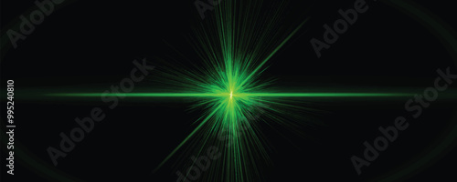 Glowing green light isolated on black background