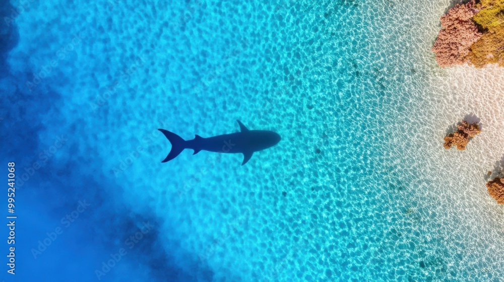 Fototapeta premium Shark Swimming Over Tropical Coral Reef Surface