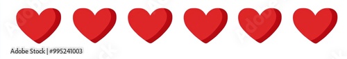 5 red hearts of the same size, in a vector style, on a white background. 