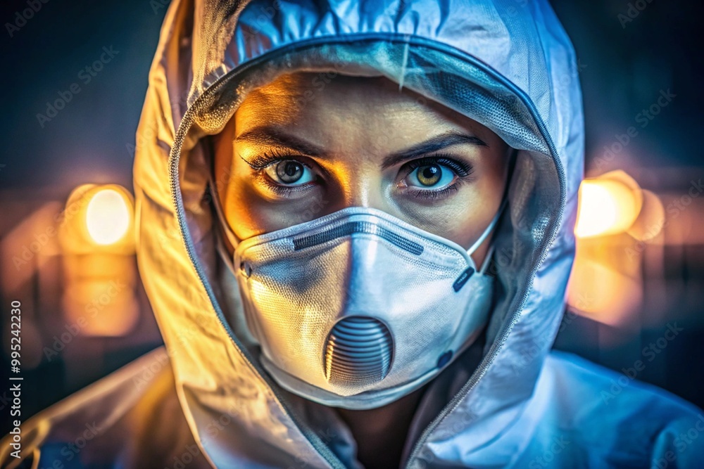 A woman wearing a white lab coat and a mask A woman wearing a white lab coat and a mask