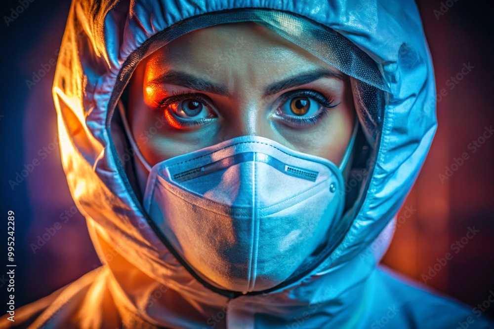 A woman wearing a white lab coat and a mask A woman wearing a white lab coat and a mask