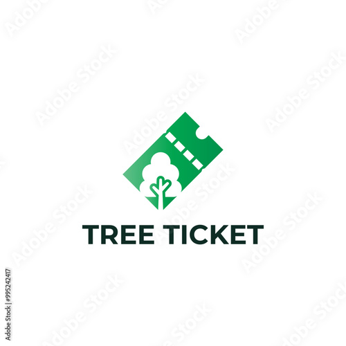 Tree Ticket Logo Design. This Logo merge with Tree and Ticket icon in creative way.