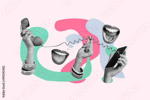 Vászonkép Photo collage artwork minimal picture of fanny mouth talking retro modern cell p