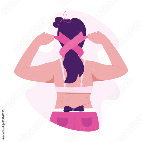 Character based flat illustration showing a woman with awareness ribbon 