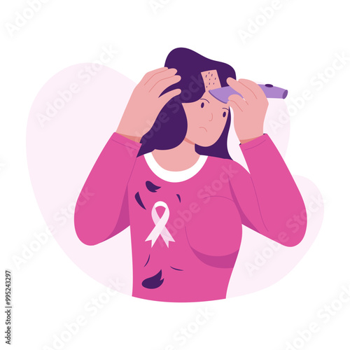 Cancer patient shaving head, flat illustration 