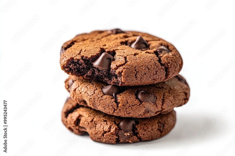 A Stack of Three Chocolate Chip Cookies, One With a Bite Taken Out A Stack of Three Chocolate Chip Cookies, One With a Bite Taken Out