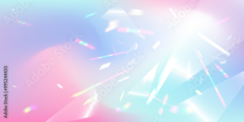 Abstract gradient background rainbow prism reflection sun catcher. Refraction of diamond rays, sparks and broken glass. Vector illustration.