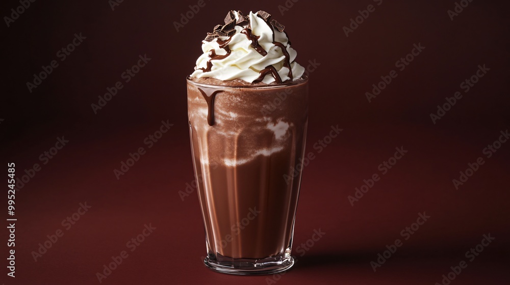 Chocolate milkshake with whipped cream and chocolate shavings. Chocolate milkshake with whipped cream and chocolate shavings.