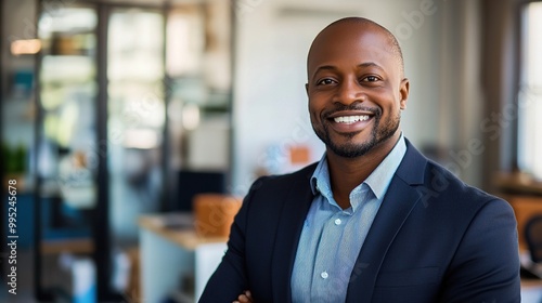 Professional Businessman Smiling in Modern Office