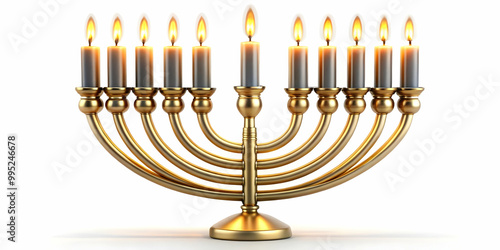 3D Isolated Hanukkah Candles with Glowing Flames on White Background - Perfect for Infographics about Holiday Traditions and Celebrations