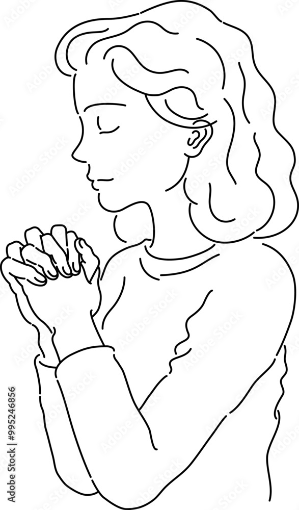 祈っている女性の上半身イラスト 祈っている女性の上半身イラスト