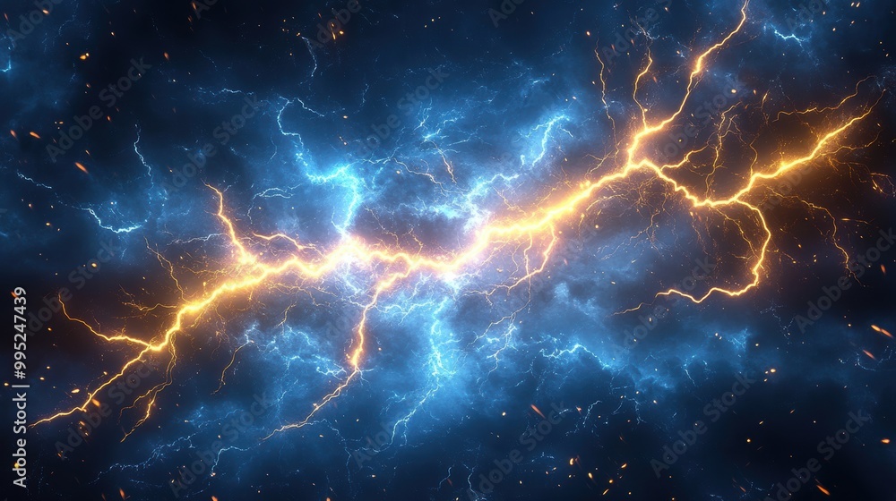 Cosmic Clash: A mesmerizing collision of blue and orange lightning bolts, a celestial dance of power and energy against a backdrop of swirling nebulae. Cosmic Clash: A mesmerizing collision of blue and orange lightning bolts, a celestial dance of power and energy against a backdrop of swirling nebulae.