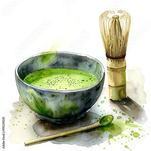 水彩画の抹茶