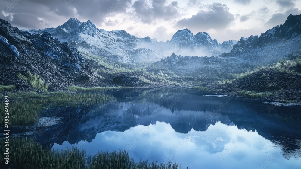 Fototapeta premium A tranquil scene of blue lava reflecting in a nearby volcanic pond