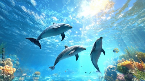 Graceful Dolphins Swimming in a Vibrant Ocean Scene