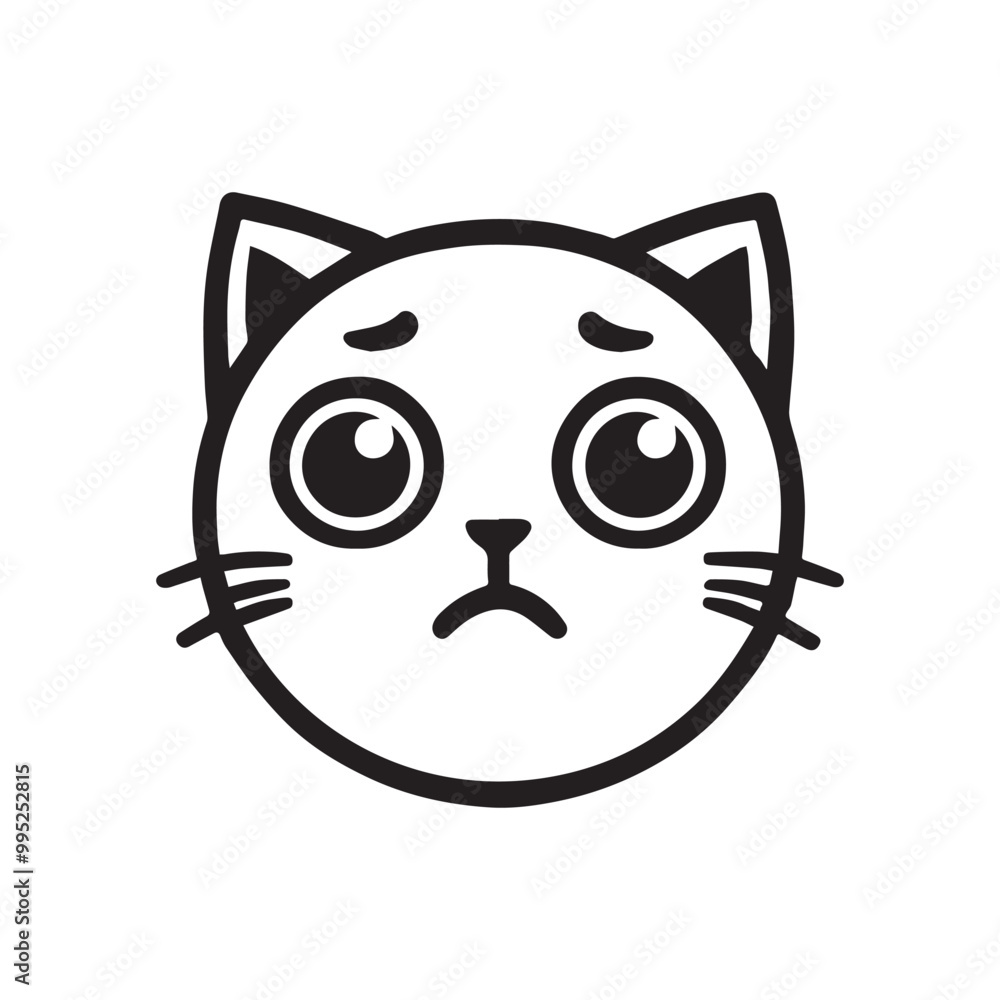 Cute Cat Face Outline Clipart, Cat Vector illustration in black and white Cute Cat Face Outline Clipart, Cat Vector illustration in black and white