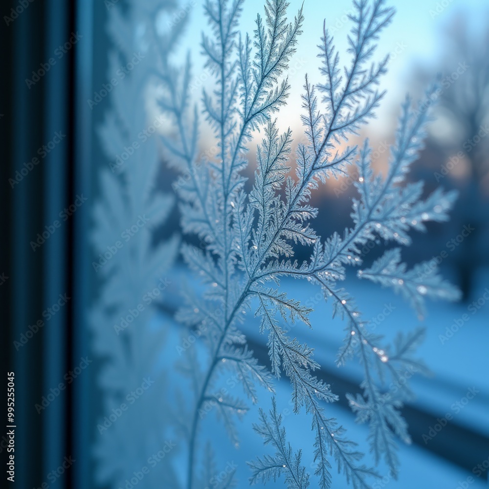Obraz premium Delicate snowflakes rest on the windowpane, capturing the intricate beauty of winter up close.