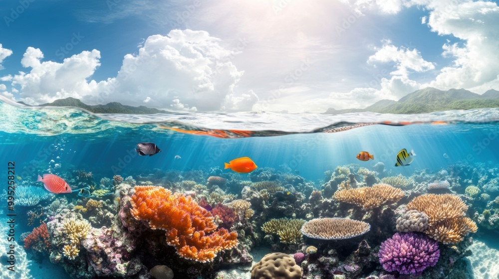 Vibrant Coral Reef Scene Underneath Clear Blue Water Vibrant Coral Reef Scene Underneath Clear Blue Water