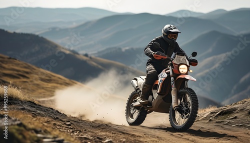 Adventurous dirt biker conquering rugged hills