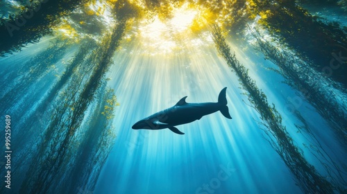 Majestic Shark Swimming in Ocean Kelp Forest