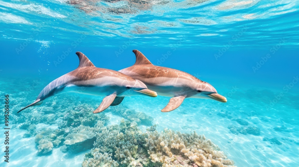 Obraz premium Dolphins Swimming in Clear Tropical Waters