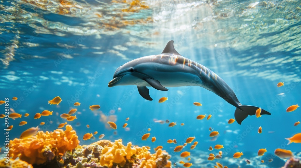 Fototapeta premium Dolphin Swimming Gracefully in Crystal Clear Water